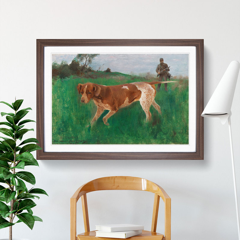 Hound on the Hunt by Bruno Liljefors - Picture Frame Painting, 27cm H x 36cm W x 2cm D, Walnut Framed