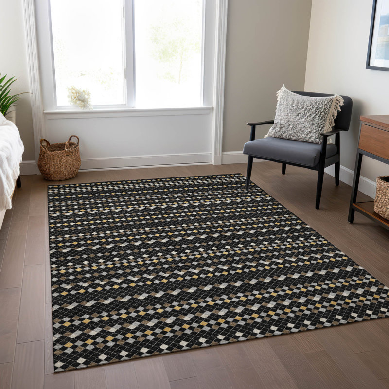 Tapis noir intérieur / extérieur lavable à la machine Christain ACN1409, Rectangle 5 pi x 7 pi 6 po