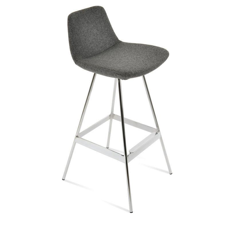 Tabouret Pera Balat, Chrome chrome, Laine gris foncé, Tabouret de comptoir (siège d'une hauteur de 24 p