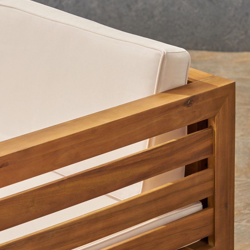 Ensemble de conversation modulaire avec coussins 4 pièces Gislaine, Structure teck / coussin beige