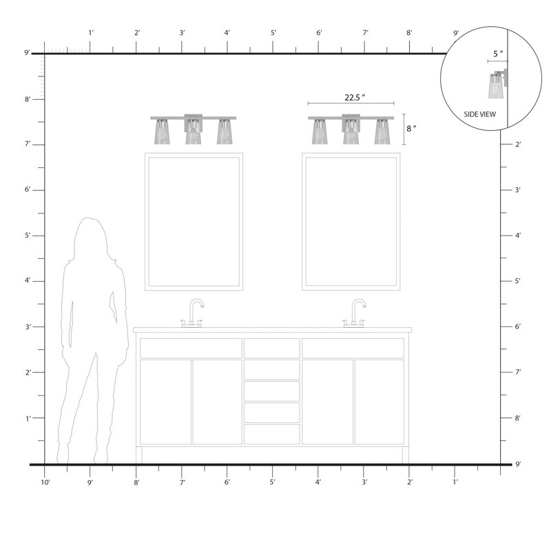 Éclairage de salle de bain à intensité variable 3 lumières Yiddy, Chrome poli