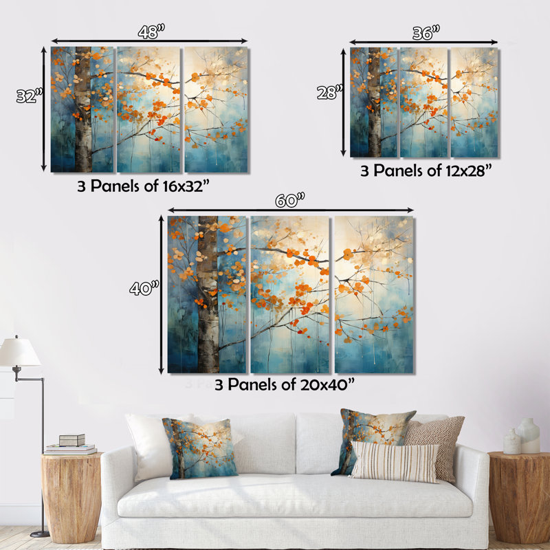 Orange Teal Maple Tree Glowing Embers II - Tree Maple Wall Art, 34" H x 44" W, Wrapped Canvas, No Frame