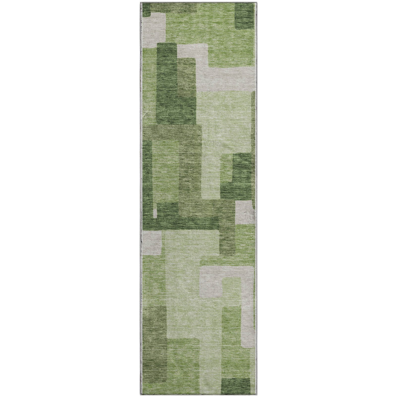 Premium Machine Washable Lisse Green Rug, Runner 2'3" x 7'6"