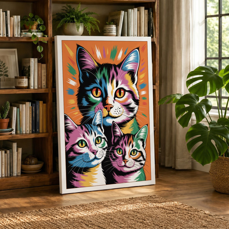 Cats Pop Art - Wrapped Canvas, Terracotta Border, 30x20 - 76.2 x 50.8 cm
