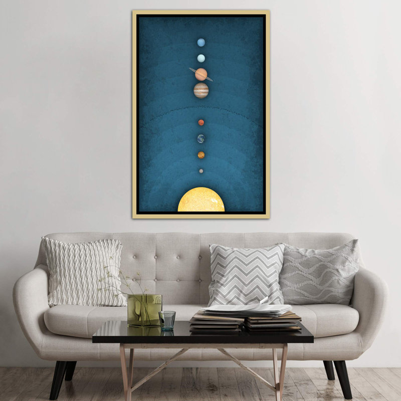 Système solaire sur bleu I - impression, Papier encadré doré, Pas de tapis, H 60 po x l 40po x P 1,5 po