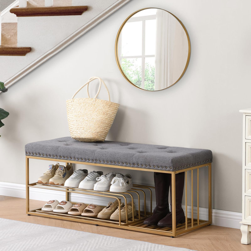 Muammar 47'' W Upholstered Storage Bench with Metal Frame, Gray