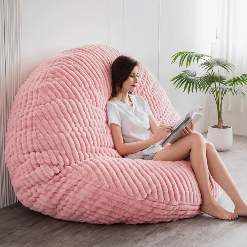 Fauteuil à billes 3 en 1 convertible, H 10 po x l 71 po x P 71 po, Velours côtelé rose