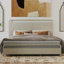 Ensemble de chambre à coucher 4 pièces avec lit à panneaux, commode, miroir et table de chevet rond gris clair-66796189