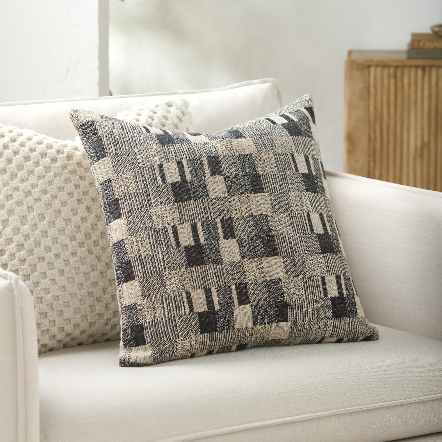 Marzano Accent Pillow, Pillow Cover Only - No Insert, Square 18", Black/Gray/Beige