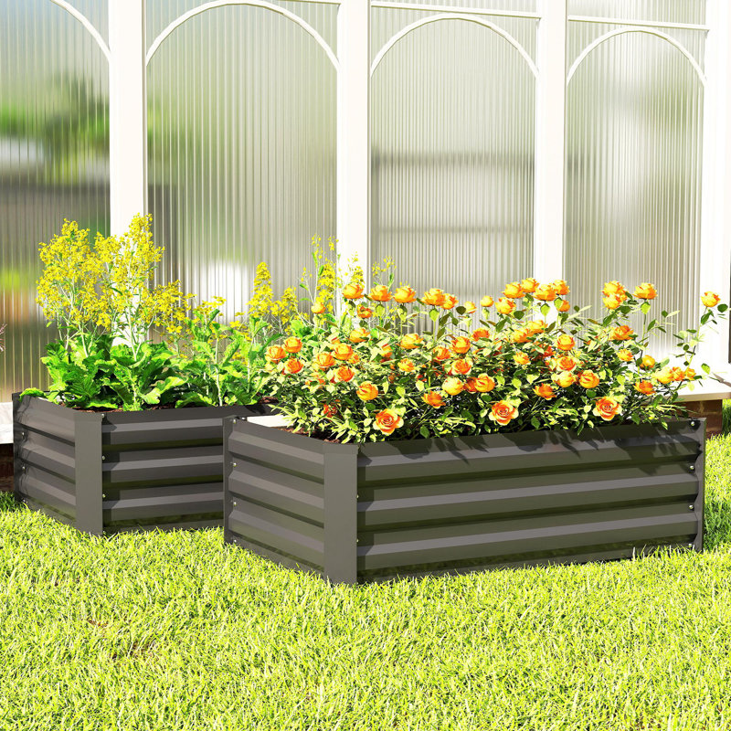 Ensemble de 2 lits de jardin surélevés, boîte à fleurs galvanisée, noir, 11,8 po H x 39,4 po L x 23,6 po P, Noir, 2