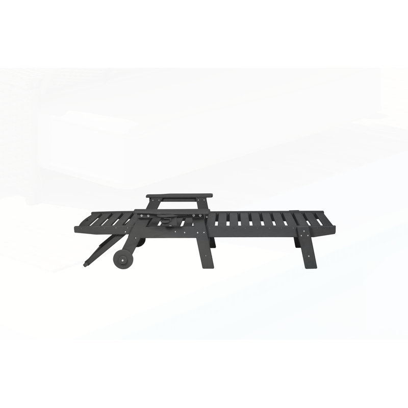 Oversized Outdoor Chaise Lounge Chair With 5 Positions, HDPE, Wheels & Cup Holder For Patio, Poolside Relaxation, Gray