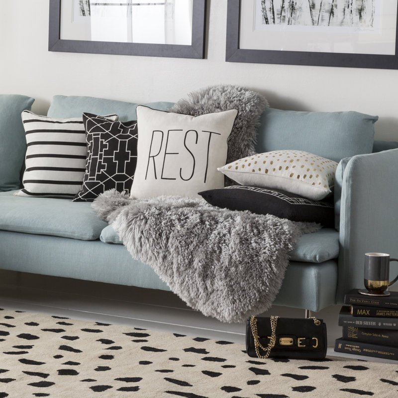 Housse de coussin en coton Manylath, Blanc / noir, Polyester / bourre de polyester