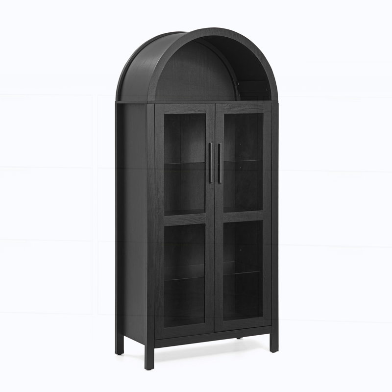 A high arched storage cabinet with a lamp, Black