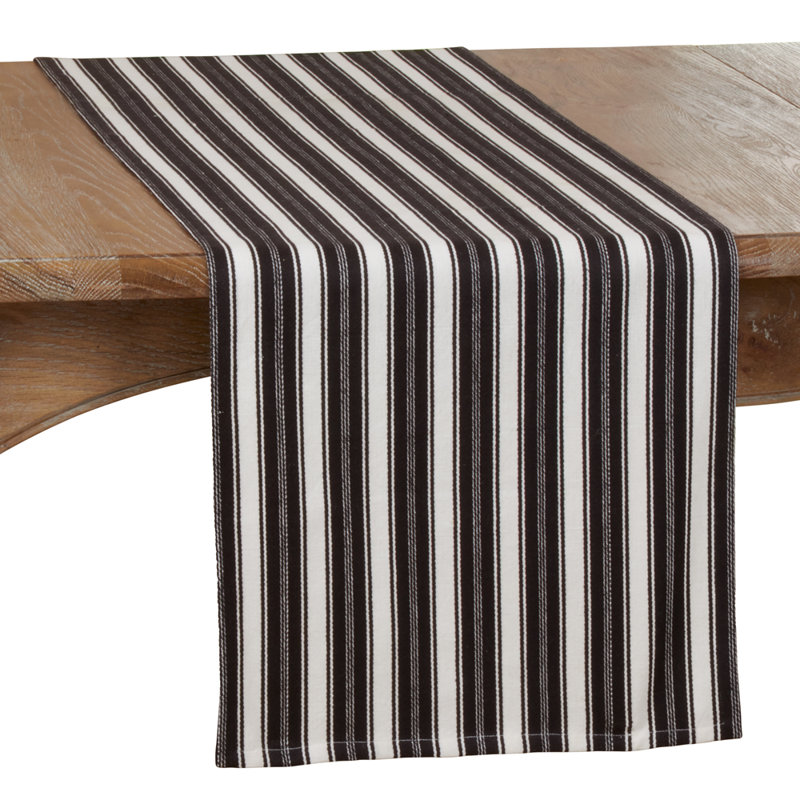Black & White Classic Striped Cotton Decorative Table Runner 16" W, 90" L x 16" W