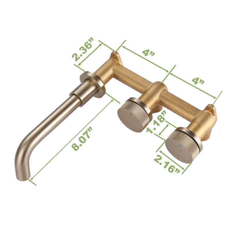 Double Handles Solid Brass Bathroom Faucet Wall Mount Faucet Included Rough in Valve, Brushed Gold