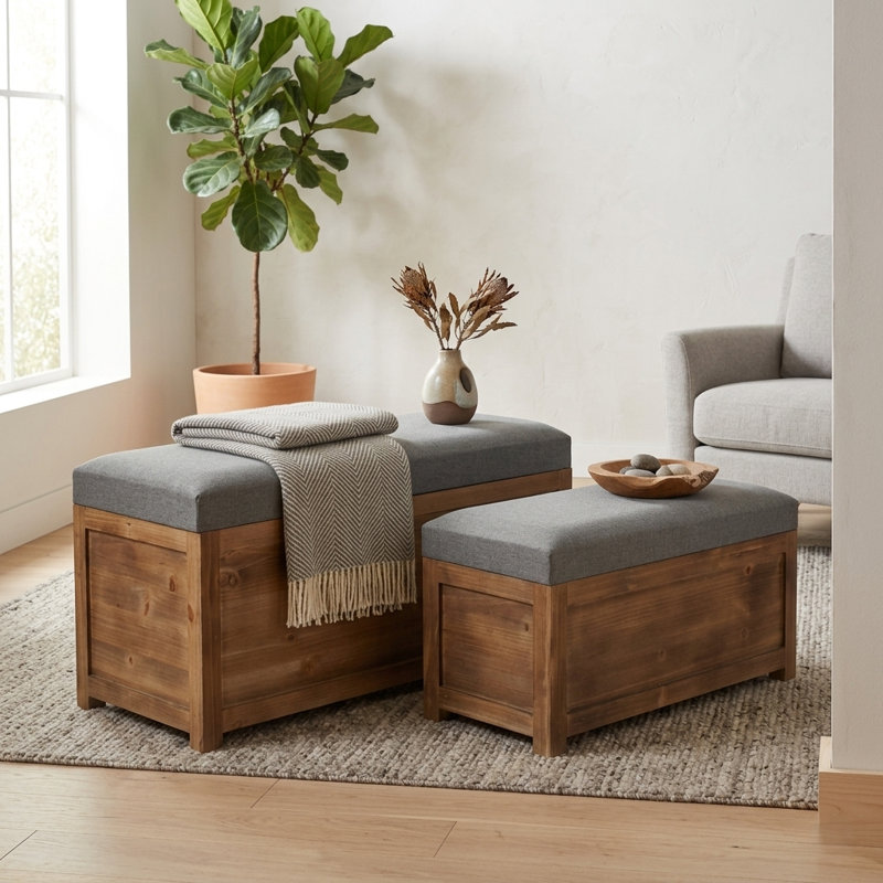 Eoin Linen Upholstered Storage Bench, Gray