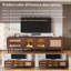 Mid Century TV Stand With LED Lights, Brown TV Unit With Woven Rattan Drawers and 3 Storage