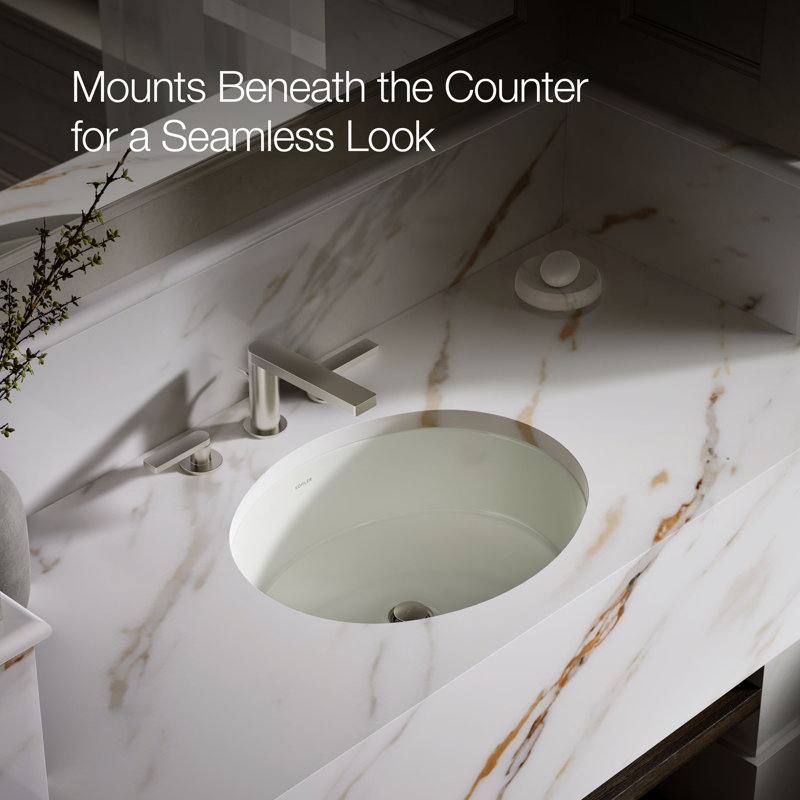 Verticyl Ceramic Oval Undermount Bathroom Sink with Overflow, Dune
