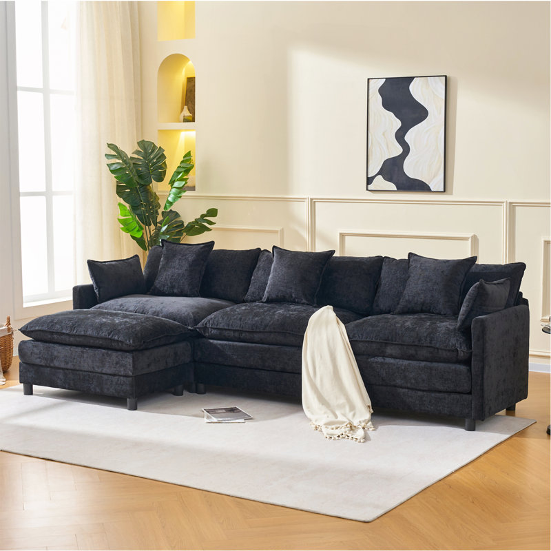 Canapé modulaire en L 108 po avec canapé-lit modulaire en L 108 po avec repose-pieds en chenille et siège profond avec coussin pour le salon, la chambre à coucher et un appartement