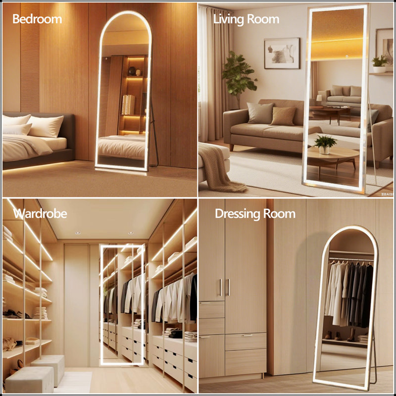 Full Length Mirror With LED Lights, Adjustable Color Temperature, Shatterproof Glass For Modern Living Spaces, 22" x 67"