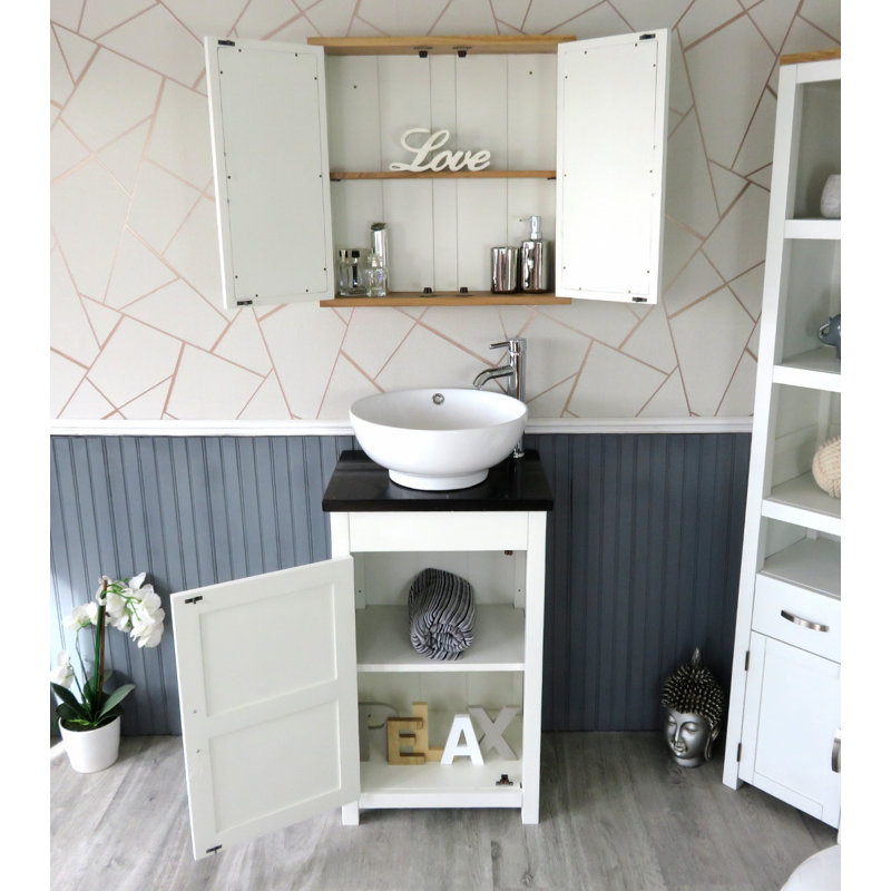 Scurlock 515mm Single Bathroom Vanity with Vessel Stone Basin, White, Black Quartz