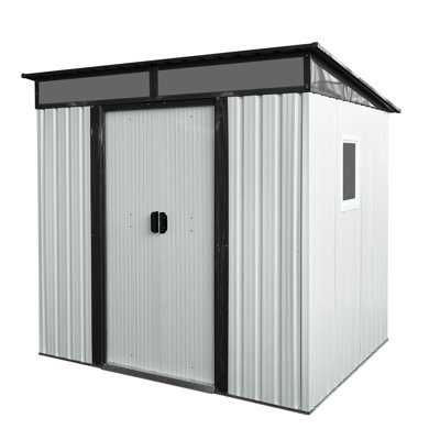 White 6Ft X 5Ft Outdoor Metal Shed With Foundation, Robust Galvanized Iron Construction, - Panels, Sliding Door & Padlock, Transparent Endurance Plate, Straightforward Assembly Technique Storage In
