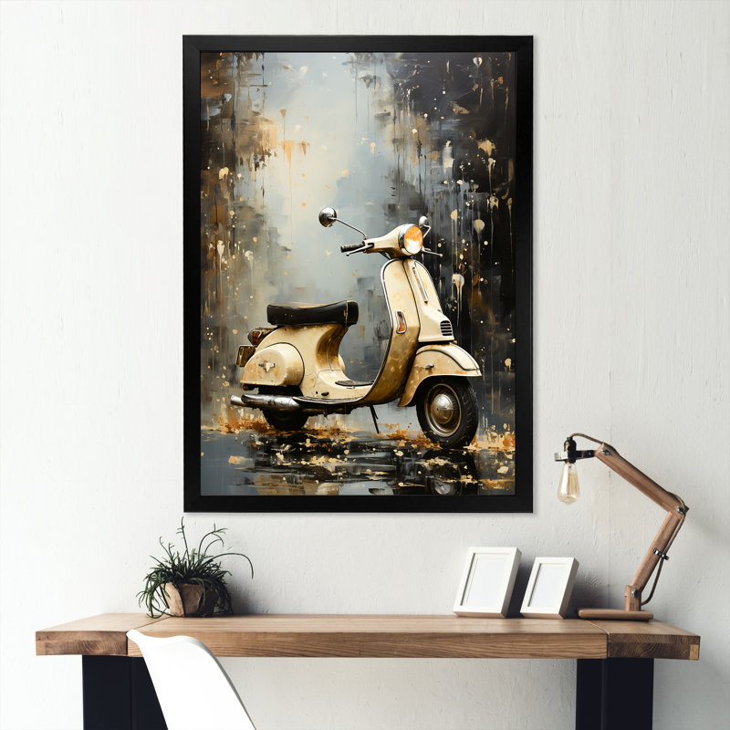 Scooter Escape IV sur impression sur toile, Black Picture Framed, 32" H x 16" W