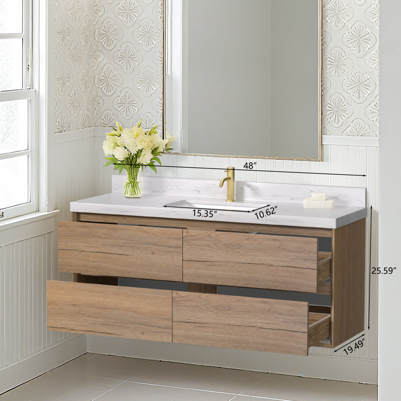 Tiberiu 48" Floating Bathroom Vanity With Sink, Natural Oak