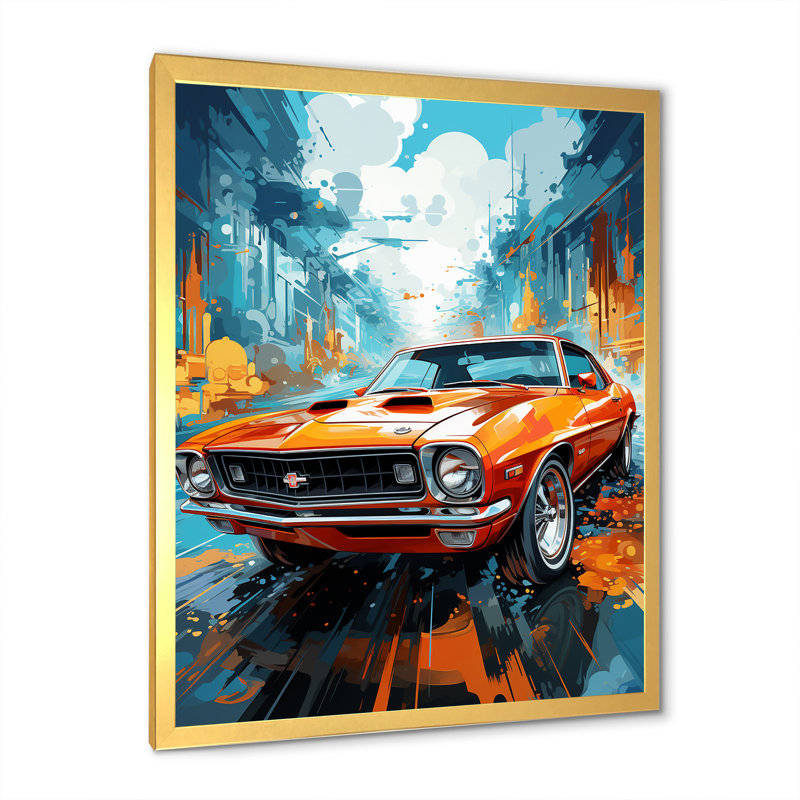 Collage de voiture orange orange, H 40 po x l 30 po x P 1,5 po, Cadre doré simple