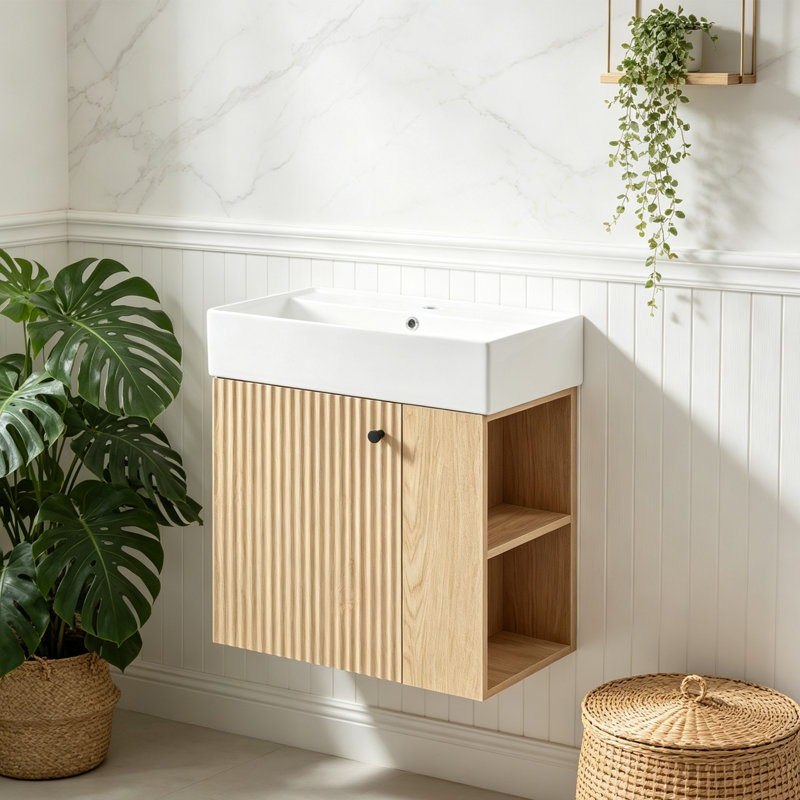 Meuble-lavabo flottant moderne 21,6 po avec lavabo en céramique, Green