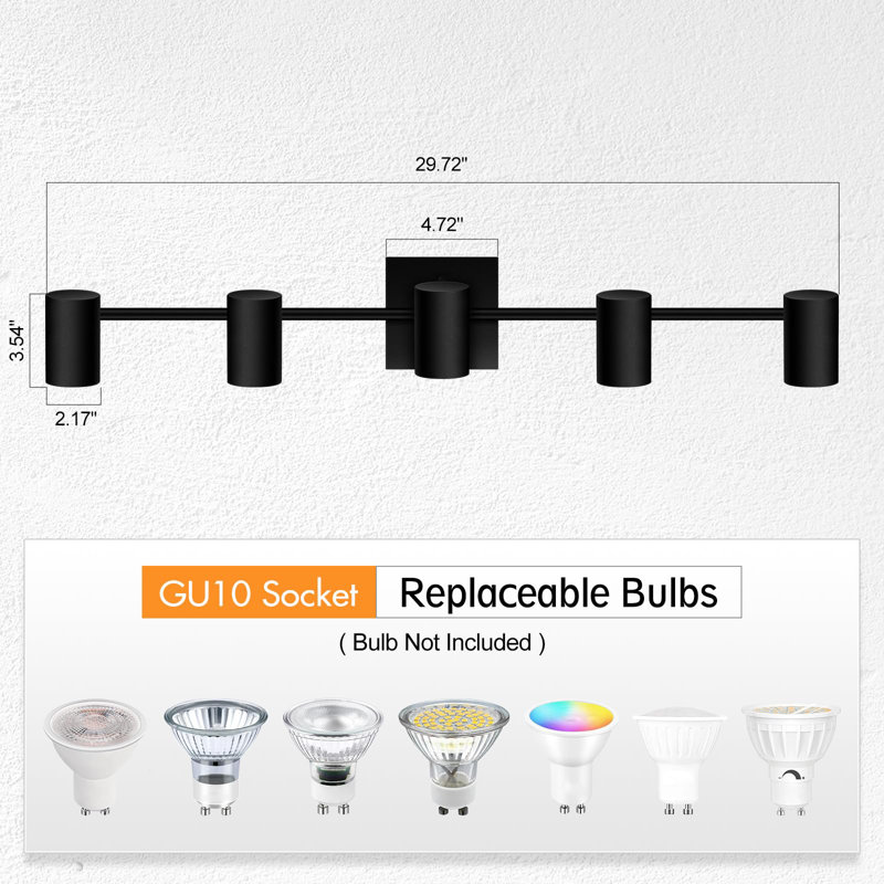 Black Matte Metal 5-Light Adjustable LED Track Lighting Fixture