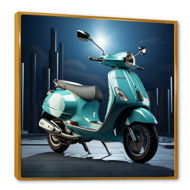 Scooter rétro sur toile, Cadre flottant doré, H 24 po x l 24 po x P 1 po