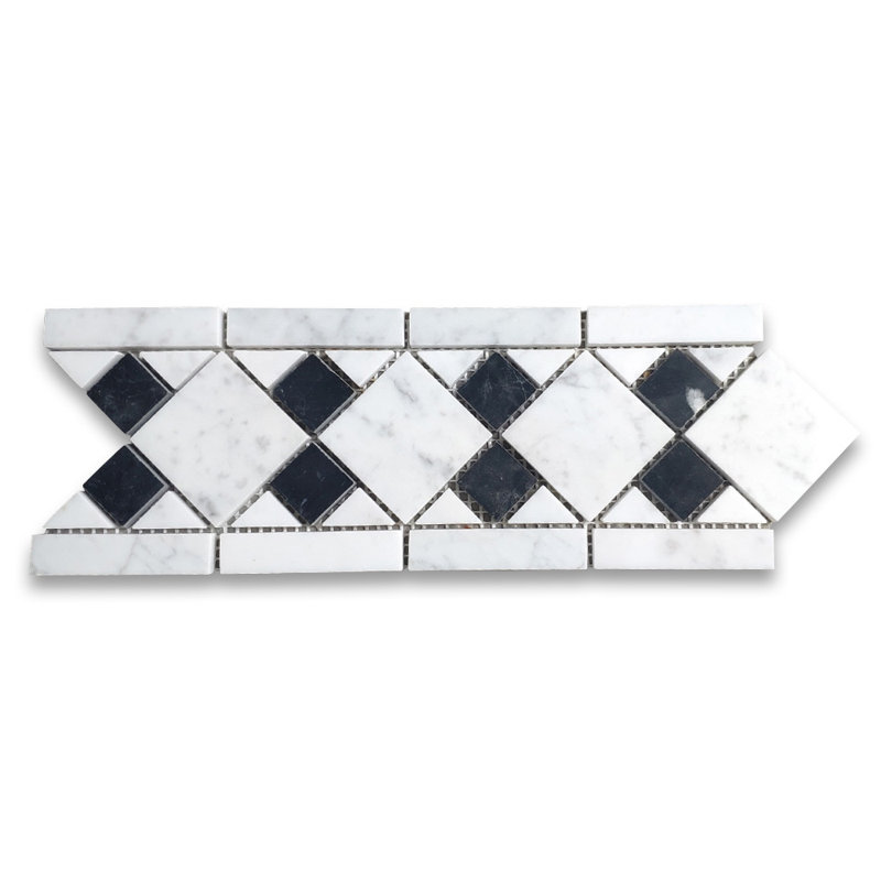 6" x 18" Marble Mosaic Wall & Floor Tile, White/Black