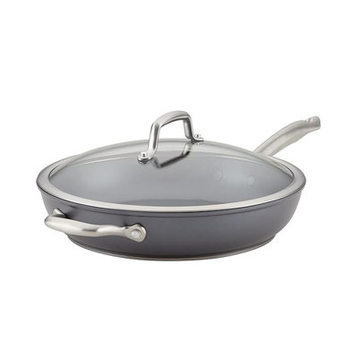 Accolade Forged Hard Anodized Nonstick Induction Deep Frying Pan / Skillet With Lid, 12 Inch, Moonstone