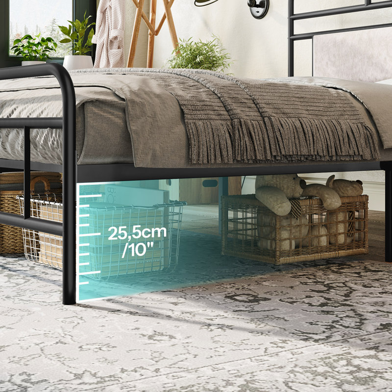Elleise Metal Open-Frame Bed with Upholstered Headboard, Queen