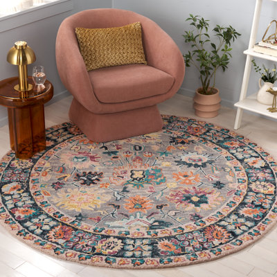 Tapis rose / gris en laine / coton touffeté à la main Creasman