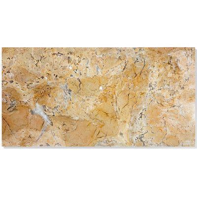 Carreau de marbre beige + doré, 12 * 24, poli, créant un environnement jaune élégant, mur jaune ajoutant un intérêt visuel