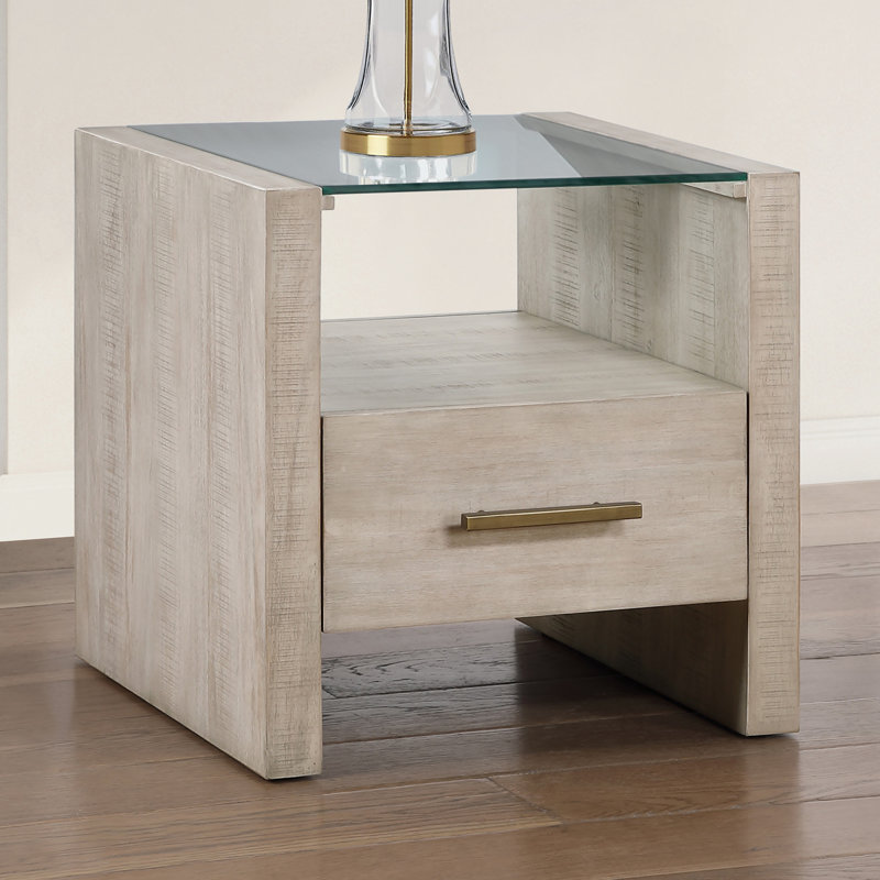 Kameah 24" Glass Top End Table, Washed Linen