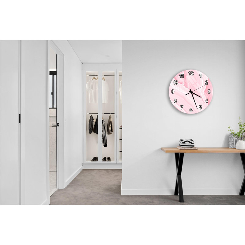 Horloge murale en verre trempé rose marbré, horloge décorative moderne chic, idée cadeau unique, horloge abstraite ronde, horloge murale décorative