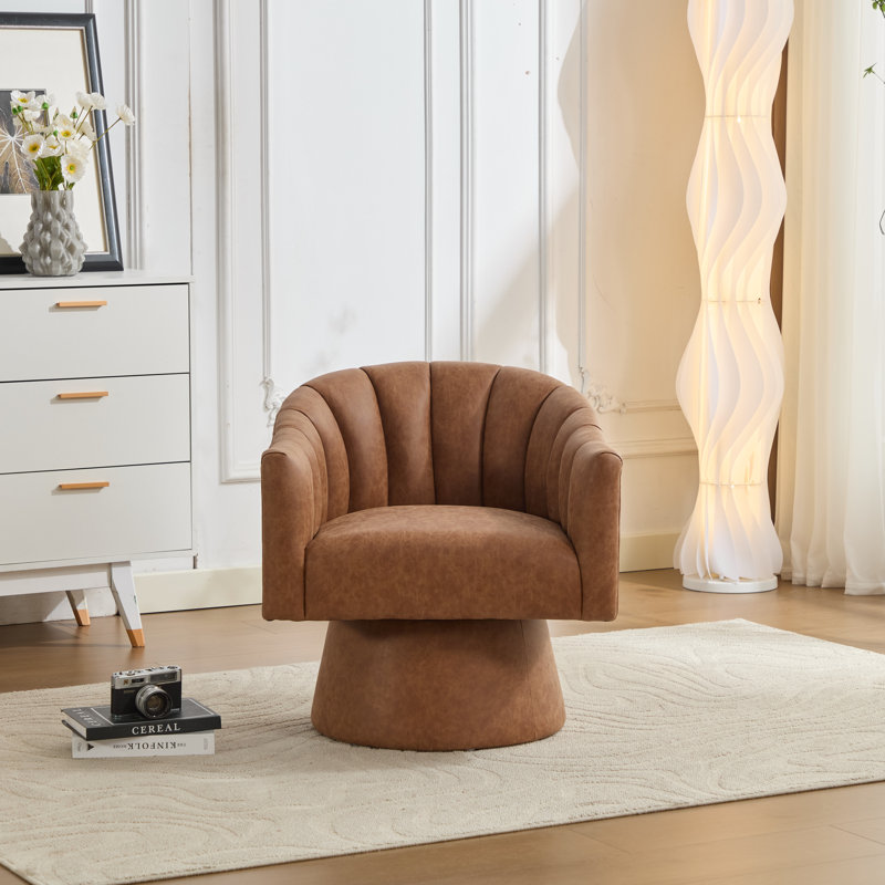 Fauteuil demi-tonneau pivotant en similicuir, Brun