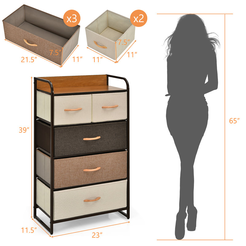 Commode de rangement 5 tiroirs Hollomon