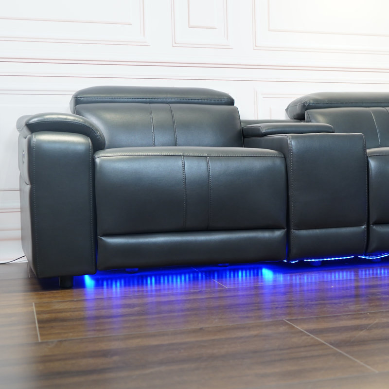 Canapé modulaire inclinable électrique en cuir Arron, Gris