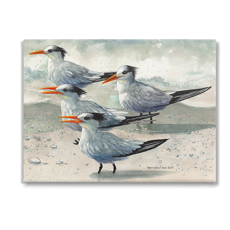 Art mural sur toile «Chirpes Beach Birds» par Christine Reichow, H 30 po x l 40 po