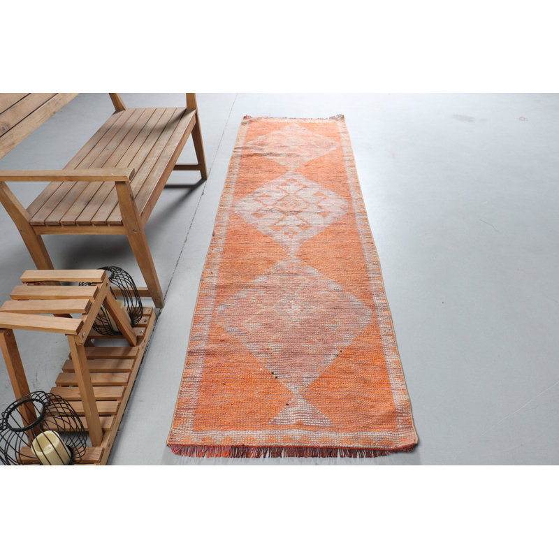 Tapis de chemin de fer turc rétro vintage orange Herki pour cuisine et décoration bohémienne 8688
