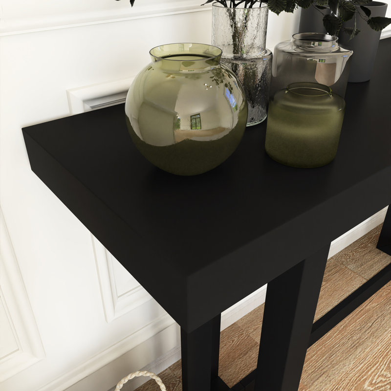 59.1" Wood Entryway Console Table With Thick Pine Wood Legs, Black, Black