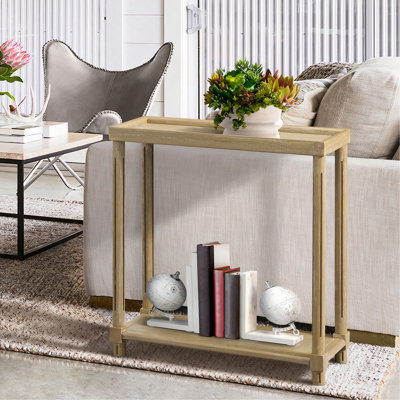 Narrow Side End Tables with Shelf, Set of 2