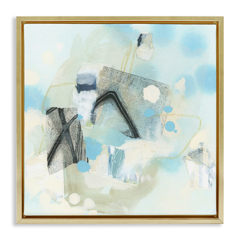 Art mural abstrait sur toile flottant bleu abstrait par June Erica Vess, Cadre flottant métallique doré