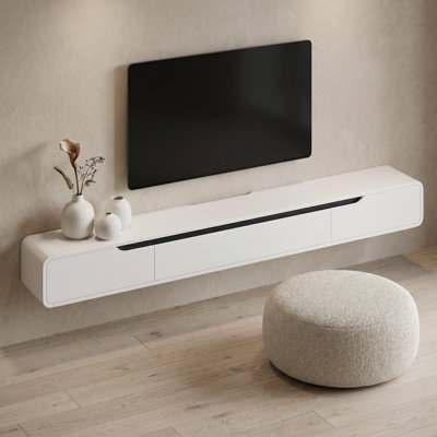 Meuble télé 55 po avec finition brillante et coins arrondis, blanc