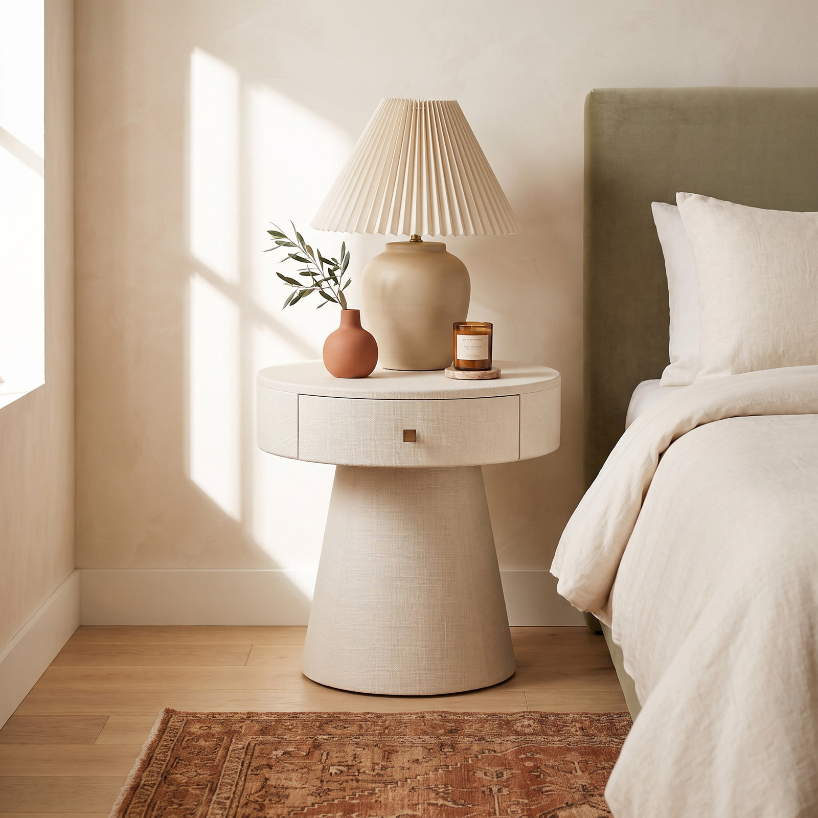 1-Drawer Novelty Nightstand, Ivory Painted Linen