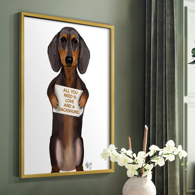 «Love and Dachshund», reproduction encadrée - bois massif